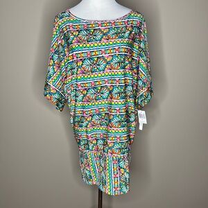 Trina Turk Bora Bora striped floral tunic cover up dress size large.